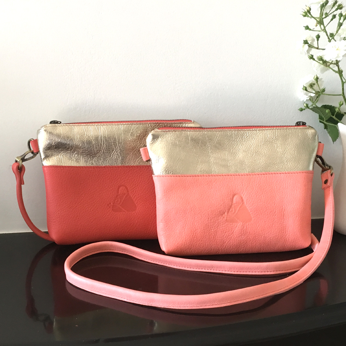 handmade leather bag My treasure in peach and coral